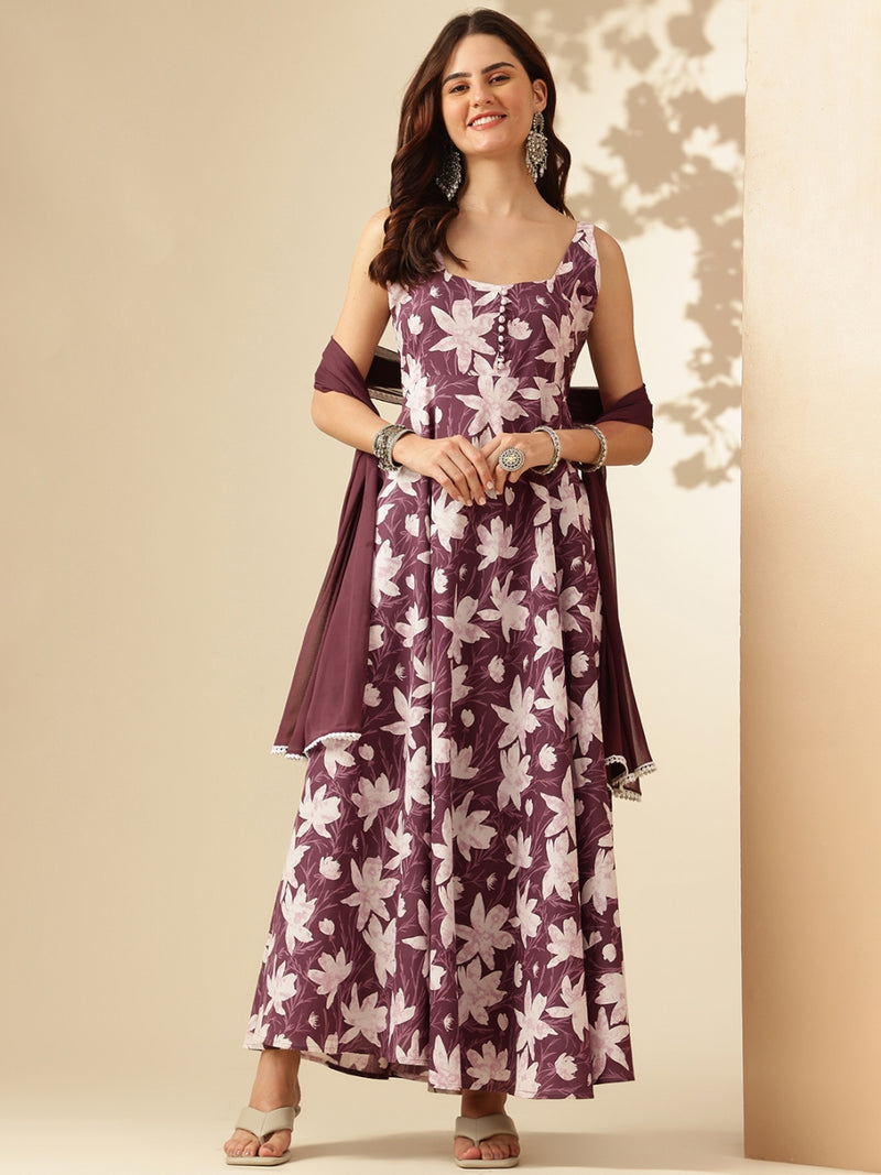 EthniFlair Floral Printed Floral Anarkali Kurta with Dupatta