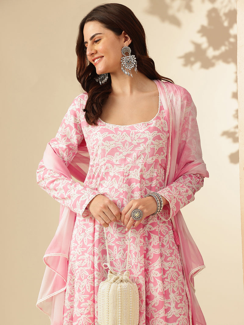 EthniFlair Floral Printed Floral Anarkali Kurta with Dupatta