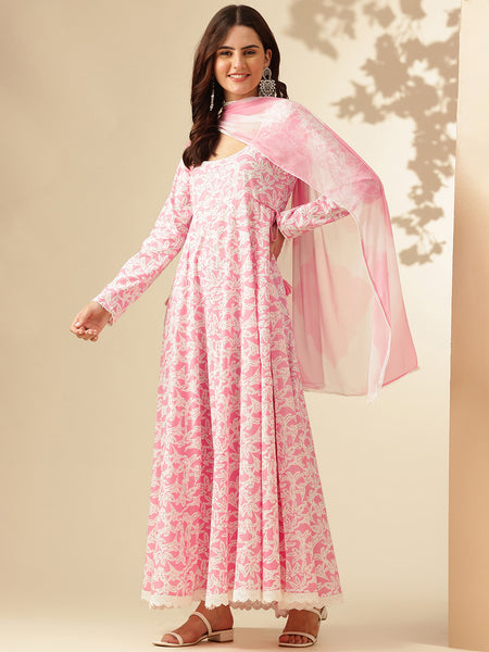 EthniFlair Floral Printed Floral Anarkali Kurta with Dupatta