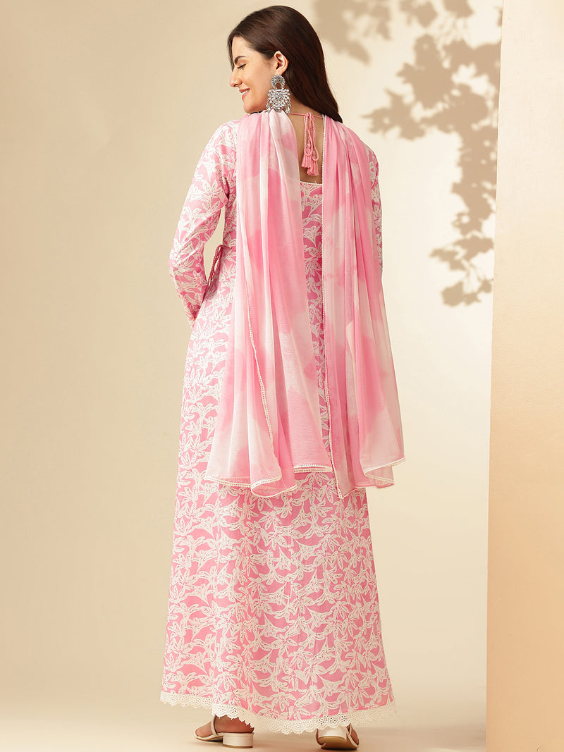 EthniFlair Floral Printed Floral Anarkali Kurta with Dupatta