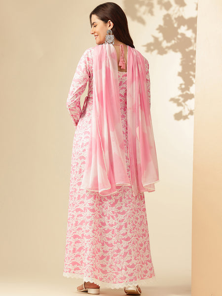 EthniFlair Floral Printed Floral Anarkali Kurta with Dupatta