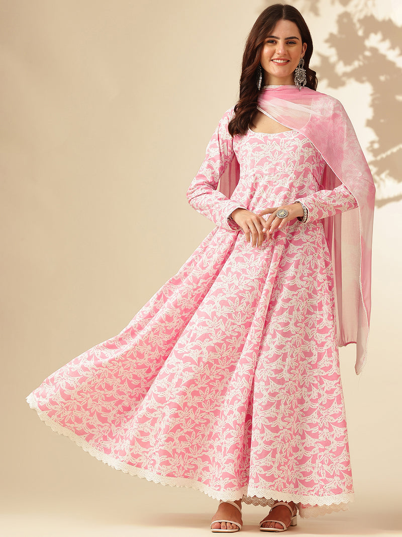 EthniFlair Floral Printed Floral Anarkali Kurta with Dupatta