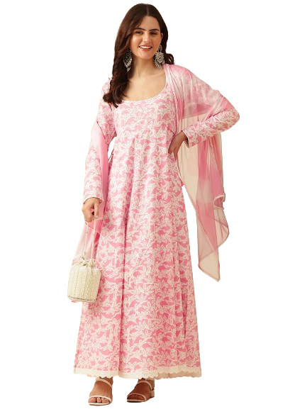 EthniFlair Floral Printed Floral Anarkali Kurta with Dupatta