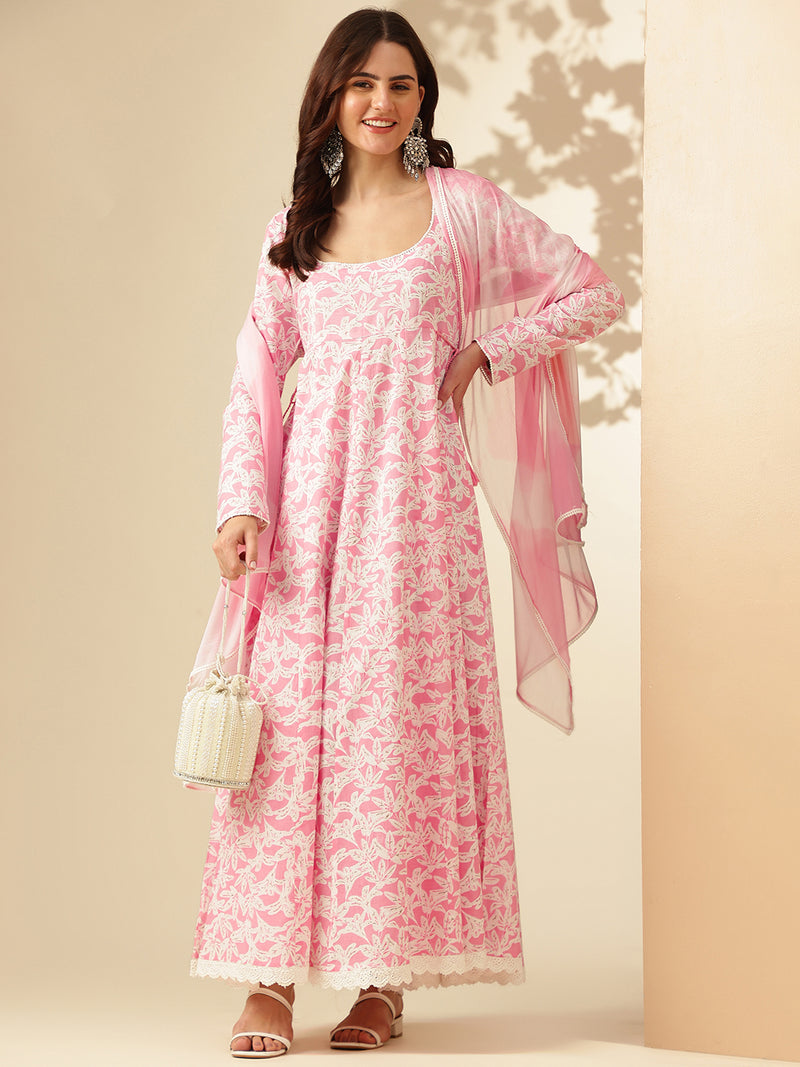EthniFlair Floral Printed Floral Anarkali Kurta with Dupatta