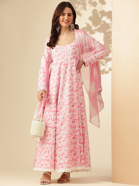 EthniFlair Floral Printed Floral Anarkali Kurta with Dupatta