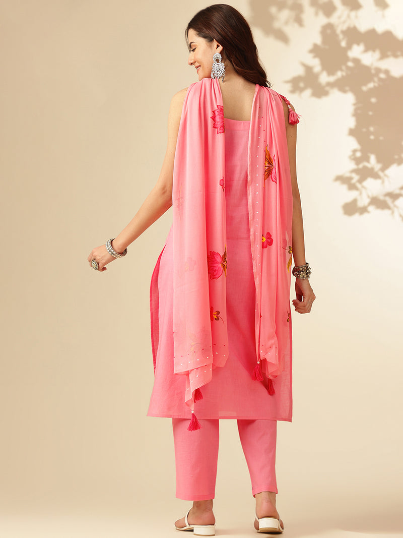 EthniFlair Floral Phulkari Kurti with Pyjamas & Dupatta