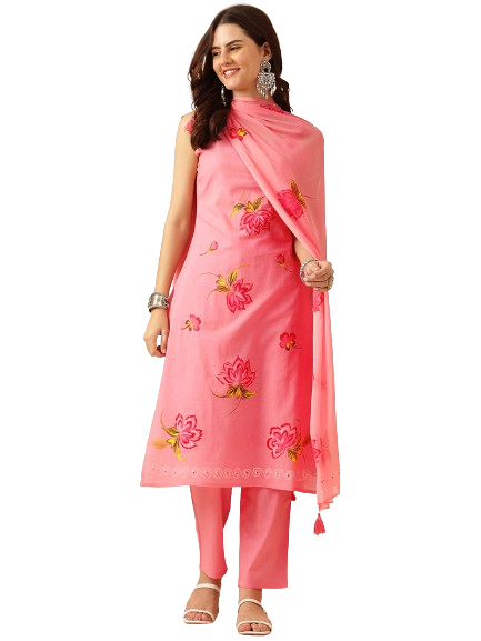 EthniFlair Floral Phulkari Kurti with Pyjamas & Dupatta