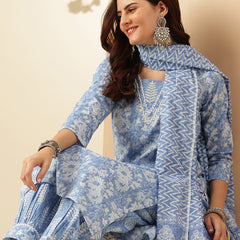 EthniFlair Floral Printed Embroidered Kurta with Patiala & Dupatta