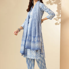 EthniFlair Floral Printed Embroidered Kurta with Patiala & Dupatta