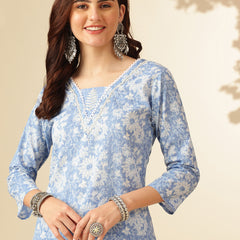 EthniFlair Floral Printed Embroidered Kurta with Patiala & Dupatta