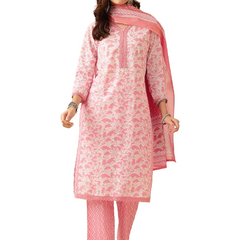 EthniFlair Floral Printed Thread Work Kurta with Trousers & Dupatta