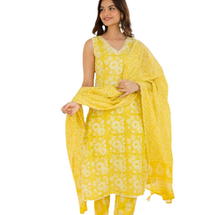 EthniFlair Floral Printed Aari Work Kurta with Trousers & Dupatta