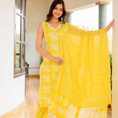 EthniFlair Floral Printed Aari Work Kurta with Trousers & Dupatta