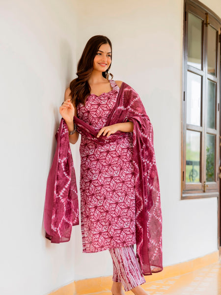 EthniFlair Floral Printed Kurta with Pyjamas & Dupatta