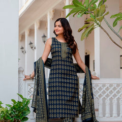 EthniFlair Floral Printed Kurta with Pyjamas & Dupatta