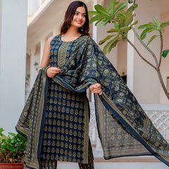 EthniFlair Floral Printed Kurta with Pyjamas & Dupatta