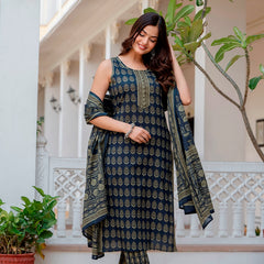 EthniFlair Floral Printed Kurta with Pyjamas & Dupatta