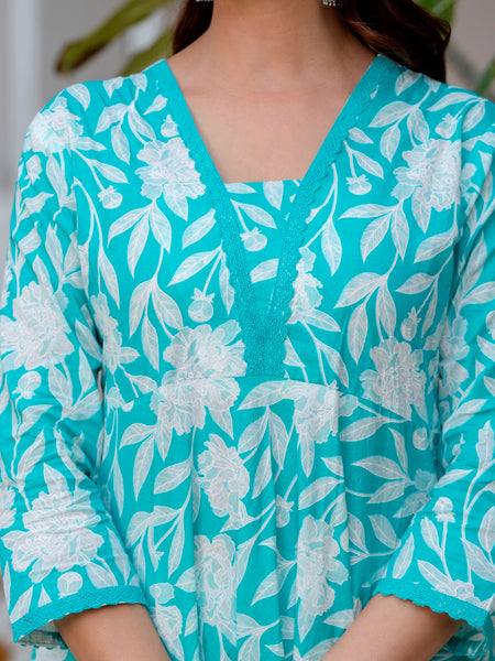 EthniFlair Floral Printed Aari Work Kurta with Trousers & Dupatta