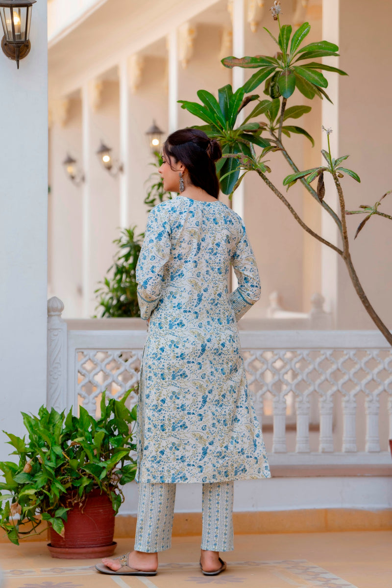 EthniFlair Floral Printed Aari Work Kurta with Palazzos & Dupatta