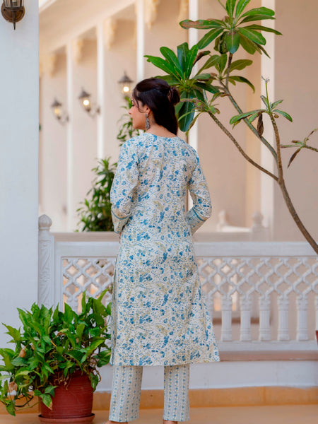 EthniFlair Floral Printed Aari Work Kurta with Palazzos & Dupatta