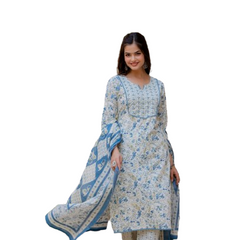 EthniFlair Floral Printed Aari Work Kurta with Palazzos & Dupatta