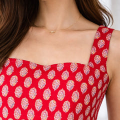 Women Cotton Printed Sleeveless Back Tie-up Kurti