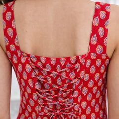 Women Cotton Printed Sleeveless Back Tie-up Kurti