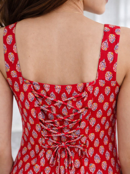 Women Cotton Printed Sleeveless Back Tie-up Kurti