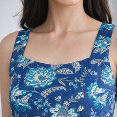 Women Blue Asymmetric Cotton Kurti
