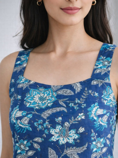 Women Blue Asymmetric Cotton Kurti