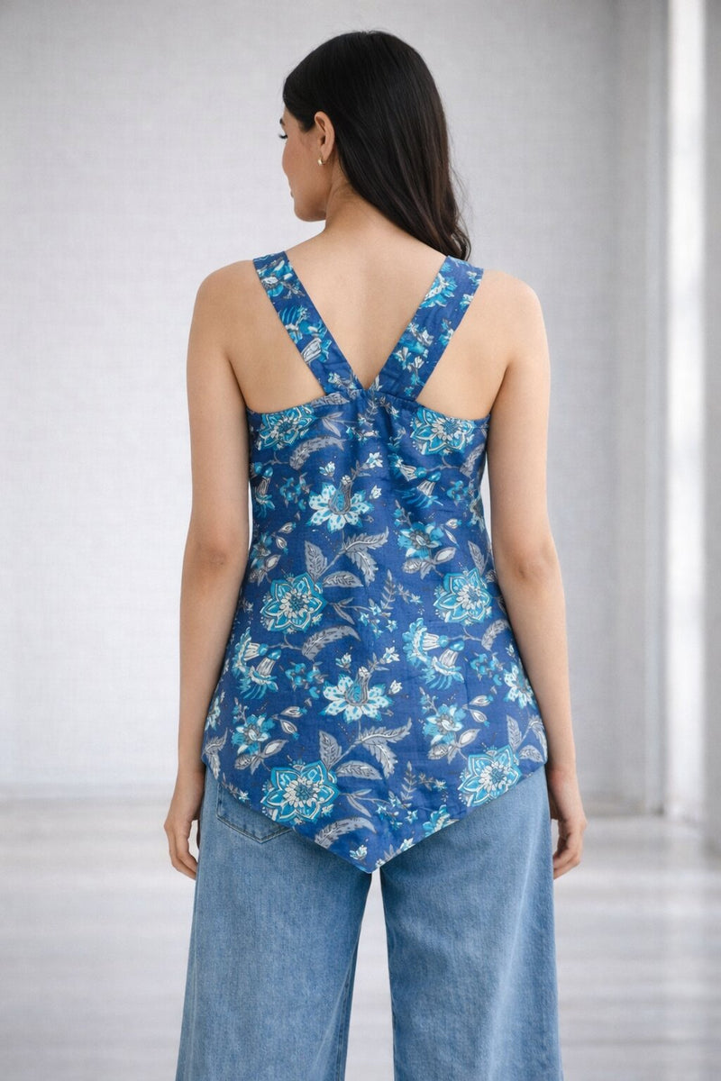 Women Blue Asymmetric Cotton Kurti