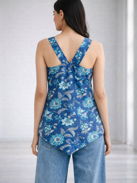 Women Blue Asymmetric Cotton Kurti
