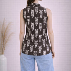 Women Cotton Kantha Work Collared Button-up Kurti
