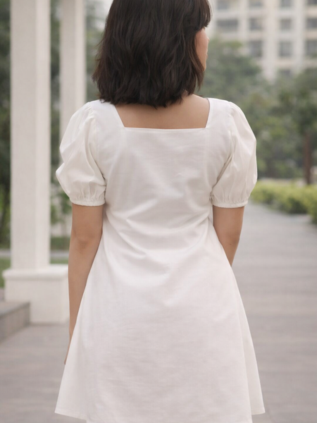 Puff Sleeves Fit and Flare Dress