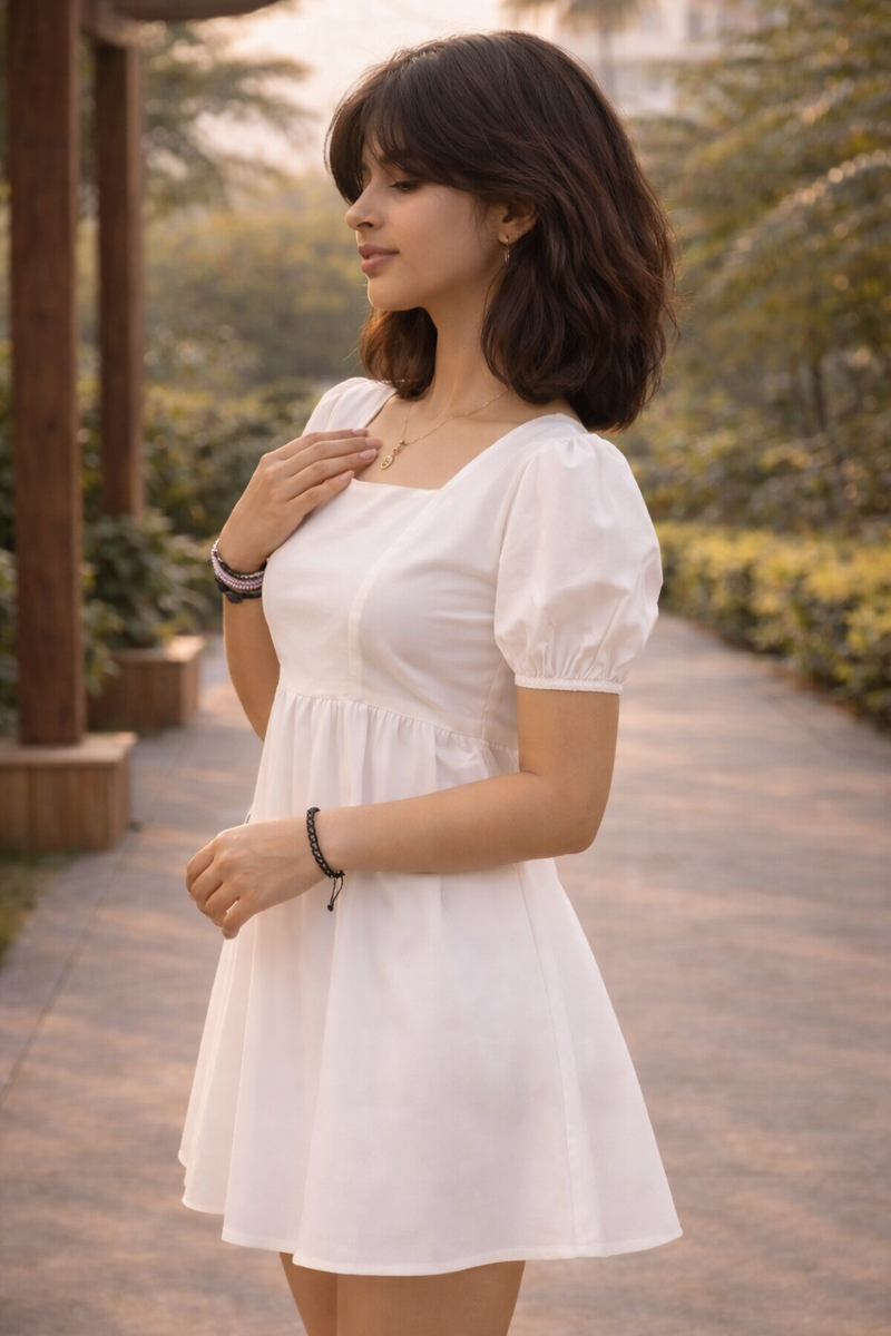 Puff Sleeves Fit and Flare Dress