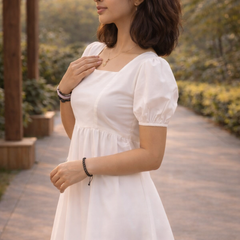 Puff Sleeves Fit and Flare Dress