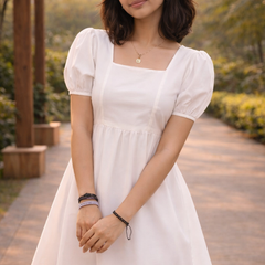 Puff Sleeves Fit and Flare Dress