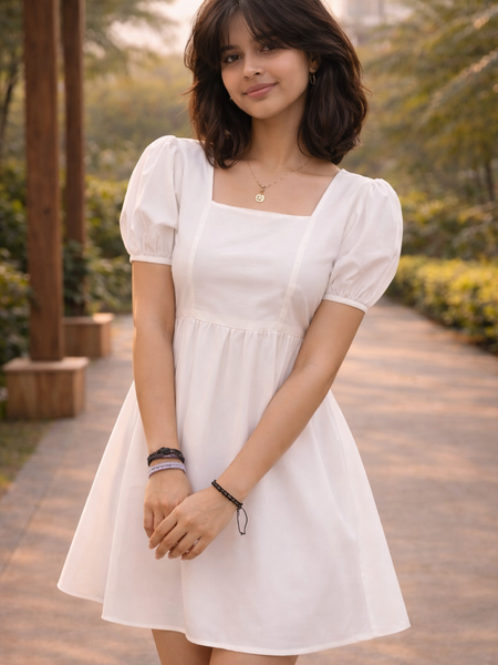 Puff Sleeves Fit and Flare Dress