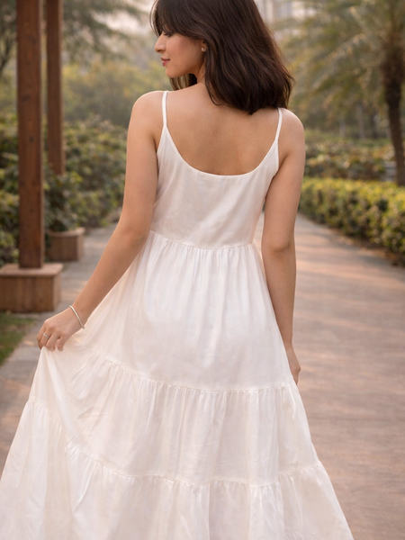 EthniFlair Sleeveless long White Cotton Panelled Dress