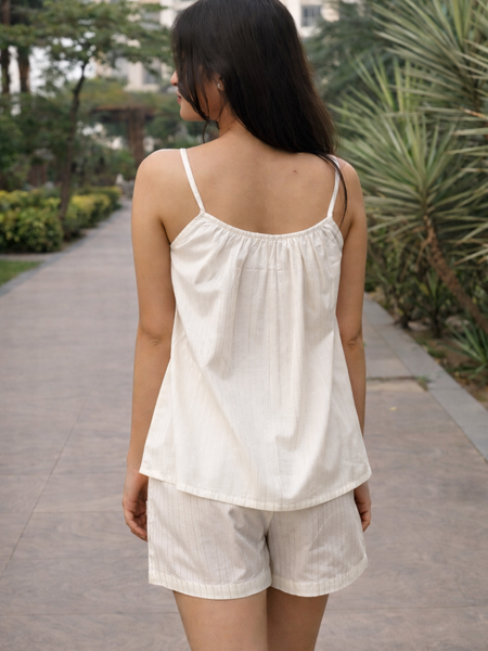 Cotton Lurex Sleeveless Top and Shorts Co-ord Set