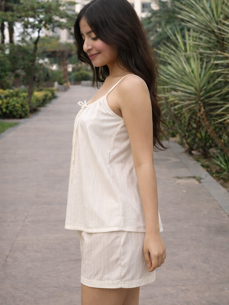 Cotton Lurex Sleeveless Top and Shorts Co-ord Set