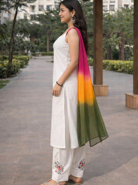 EthniFlair Sleeveless Kurta with Embroidered Patiala & Tie-Dye Dupatta