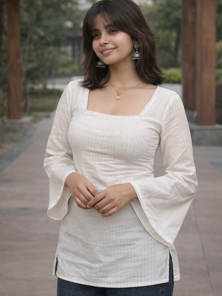 Cotton Lurex Back Tie-up Flared Sleeve Kurta