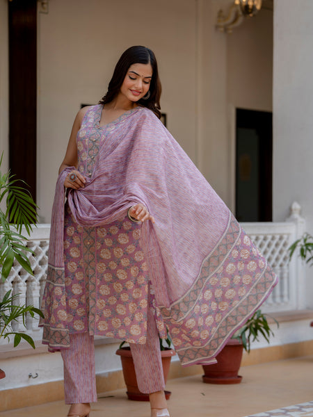 EthniFlair Floral Printed Kurta with Pyjamas & Dupatta