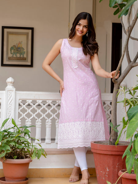 EthniFlair Ethnic Motifs Printed Sequinned Floral Kurta