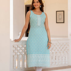 EthniFlair Ethnic Motifs Printed Sequinned Floral Kurta