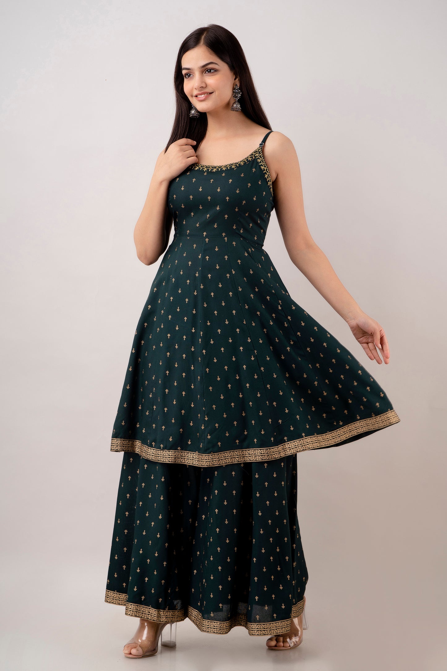EthniFlair Women Floral Embroidered Kurta With Sharara & Dupatta