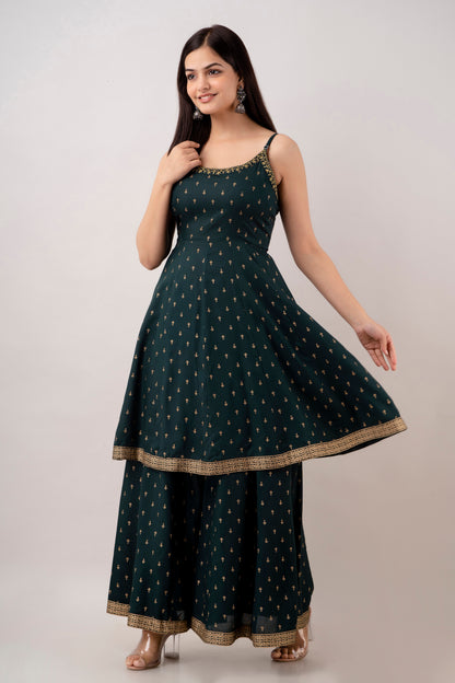 EthniFlair Women Floral Embroidered Kurta With Sharara & Dupatta