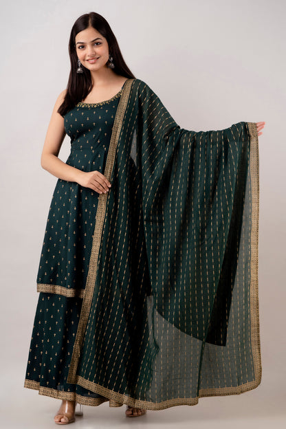 EthniFlair Women Floral Embroidered Kurta With Sharara & Dupatta
