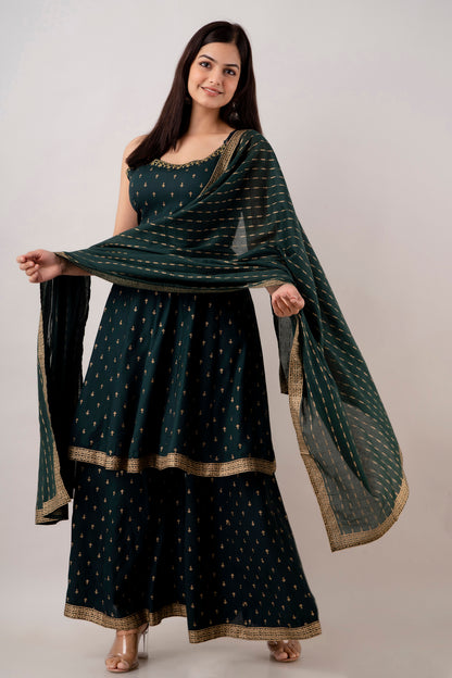 EthniFlair Women Floral Embroidered Kurta With Sharara & Dupatta